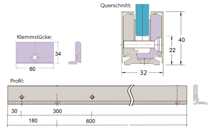 Klemmschiene CEU als Wandanschluss für Duschkabine Duschwand